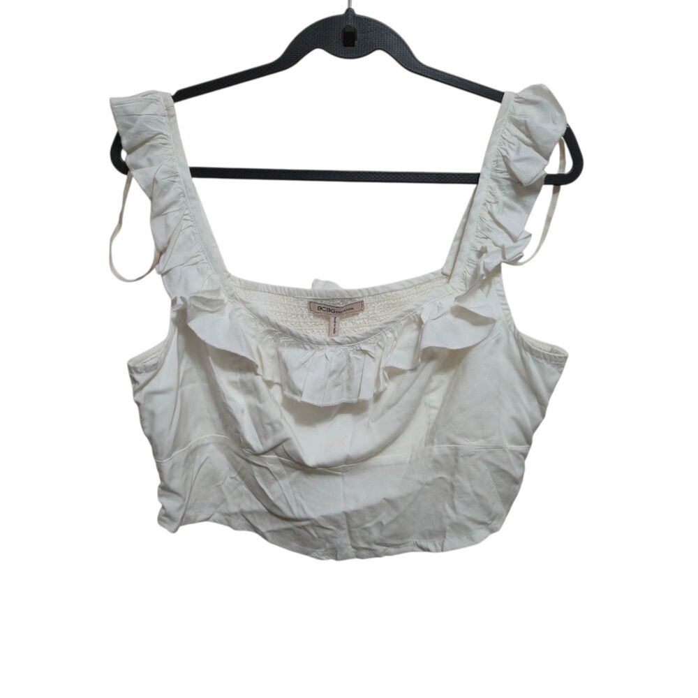 BCBGeneration Crop Tank Top Cloud White Ruffles Size Large NEW
